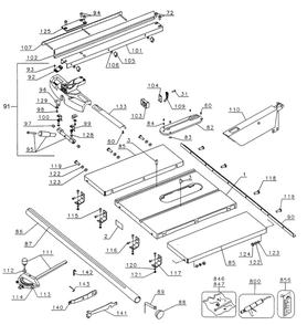 Table Diagram and Parts List for DW746TY1  Black and Decker Table Saw